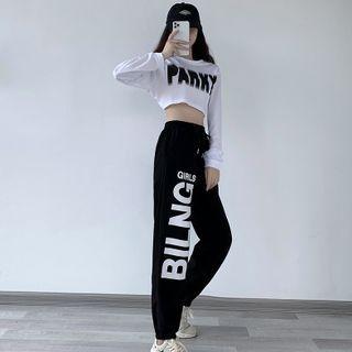 Long-sleeve Lettering T-shirt / Sweatpants / Set