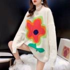 Large Flower Round-neck Long-sleeve Knit Top