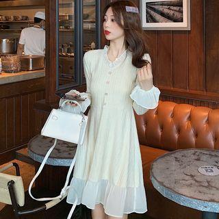 Flared-sleeve Knit Midi A-line Dress