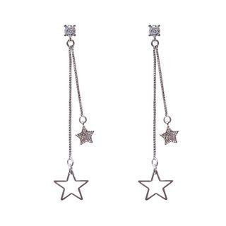 925 Sterling Silver Rhinestone Star Dangle Earring Star - Silver - One Size