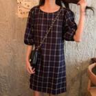Elbow Sleeve Plaid Dress As Shown In Figure - One Size