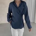 Two-way Pocket-front Satin Blouse