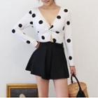 Twisted Dotted Cut-out Long-sleeve Swim Dress