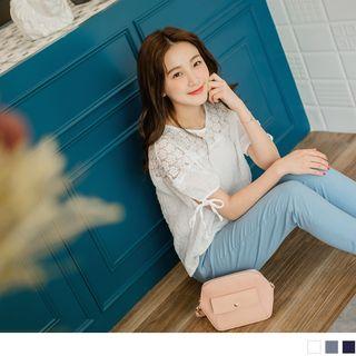 Lace Floral Crochet Ribbon Tie Top