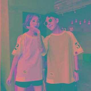 Couple Matching Elbow Sleeve Print T-shirt