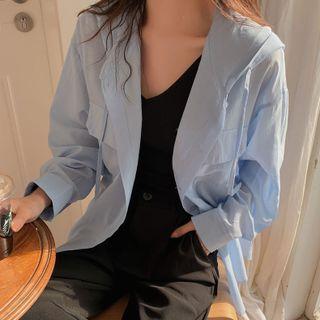 Long-sleeve Hooded Plain Shirt