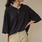 Half-placket Dip-back Boxy Hoodie
