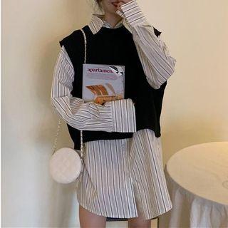 Striped Shirt / Crew-neck Vest