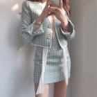 Set: Plaid Cropped Buttoned Jacket + Mini Skirt