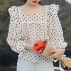 Dotted Ruffle Blouse Black Dots - White - One Size