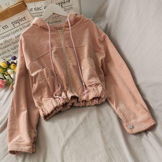 Corduroy Hooded Crop Jacket Pink - One Size