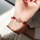 Rhinestone Roman Numeral Red String Bracelet Bracelet - Double Hoop - Rose Gold - One Size