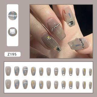 Rhinestone Faux Nail Tips Z195 - Light Gray - One Size