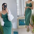 Spaghetti-strap Contrast-trim Midi Dress