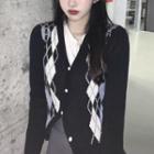 Argyle Asymmetrical Cardigan Black - One Size