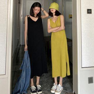 Spaghetti-strap Midi A-line Knit Dress