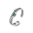 925 Sterling Silver Fashion Simple Openwork Green Cubic Zirconia Adjustable Open Ring Silver - One Size
