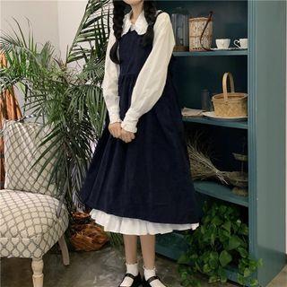 Long-sleeve Midi Shirt Dress / Midi Overall Dress / Set