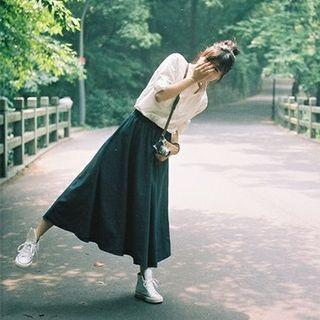 Pleated Linen Cotton Skirt