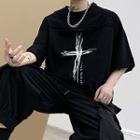 Cross Print Oversized Tee