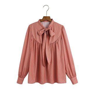 Ribbon Toe-neck Patterned Blouse