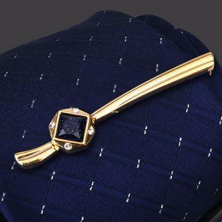 Embellished Alloy Tie Clip 1 Pc - Embellished Alloy Tie Clip - Gold & Black - One Size