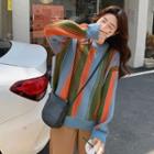 Color Block Striped Sweater Green & Orange & Blue - One Size