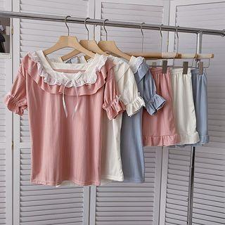Set: Short-sleeve Lace Trim Top + Shorts