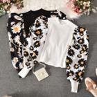Mock Two-piece Long-sleeve Floral Print Top