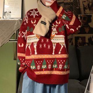 Christmas Print Embroidered Sweater