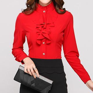 Mock Neck Ruffle Shirt