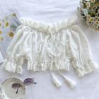 Elbow-sleeve Perforated Lace Cropped Top White - One Size