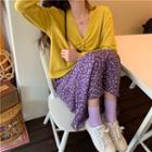 Drawstring V-neck Cropped Top / Floral Skirt