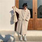 Single Breast Long Shearling Coat Off-white - One Size