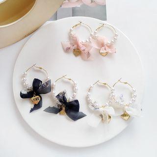 Faux Pearl Mesh Bow Hoop Earring