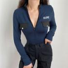 Long-sleeve Lettering Zip-up T-shirt