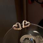 Heart Rhinestone Earring 1 Pair - Silver Pin - Gold - One Size