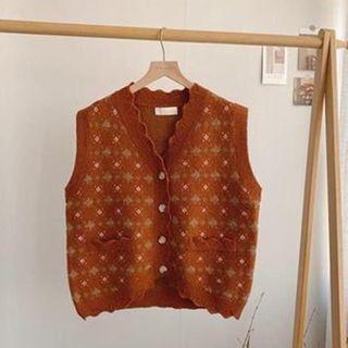 Floral Single-breasted Sweater Vest