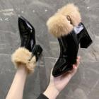 Faux Fur Panel Block-heel Ankle Boots