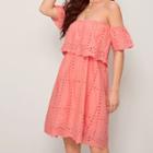 Off-shoulder Eyelet Mini A-line Dress