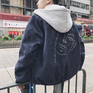 Hooded Faux Suede Padded Baseball Jacket