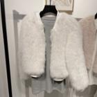 Fluffy Zip-up Jacket / Long-sleeve T-shirt
