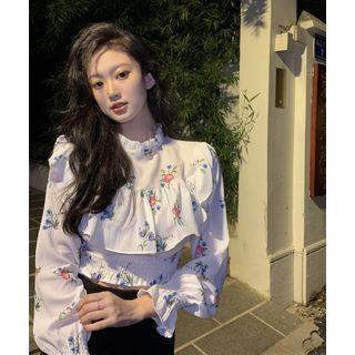 Floral Ruffle Trim Blouse White - One Size