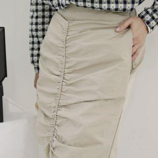 Band-waist Ruched Long Skirt