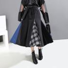 Midi Plaid Panel A-line Skirt Black - One Size
