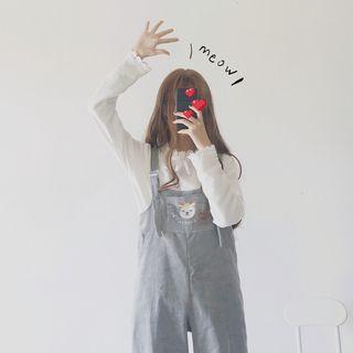 Cropped Deer Embroidered Wide-leg Jumper Pants