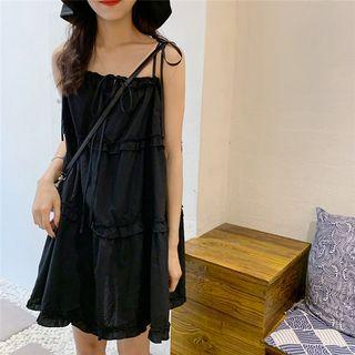 Flower Trim Suspender Skirt Loose-fit Dress