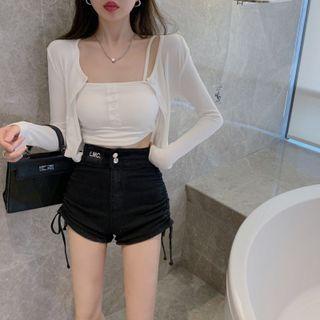Light Jacket / Camisole Top / Denim Shorts / Set