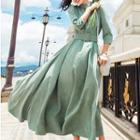 Cut-out 3/4-sleeve Maxi A-line Dress