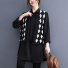 Mock Two-piece Argyle Print Blouse